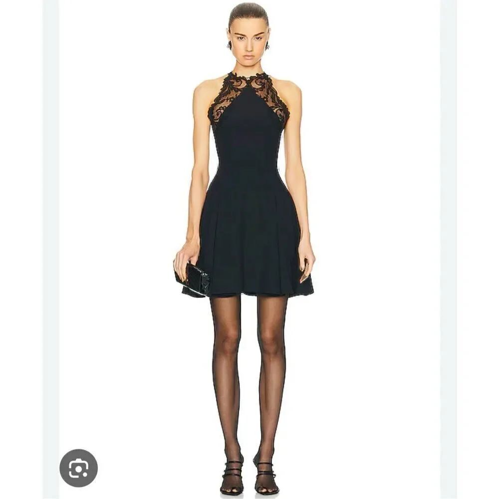 Versace Black Nero Lace & Satin Cocktail Dress sz 40 or US 4 NWT